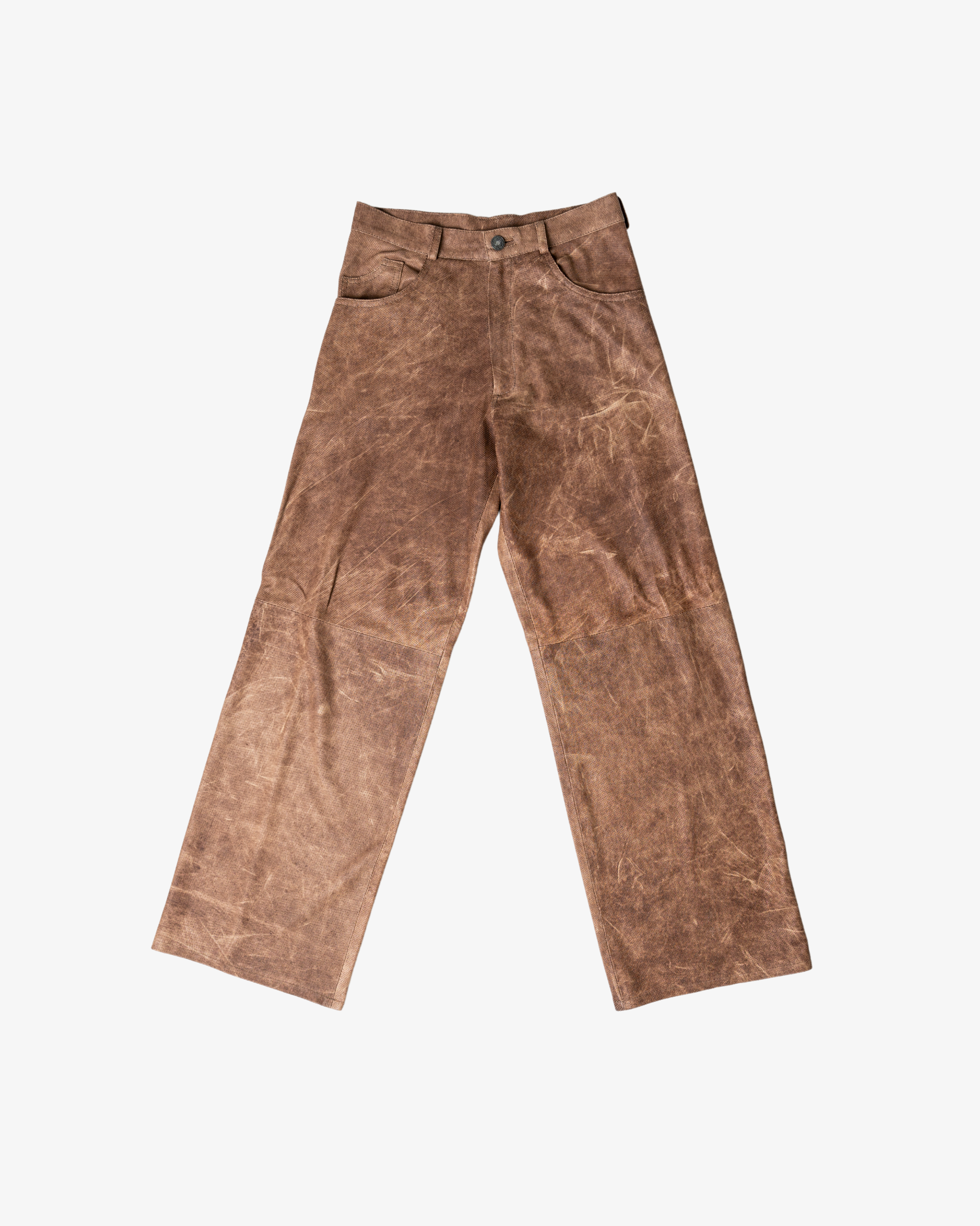 Perforated Leather Pants - Brown