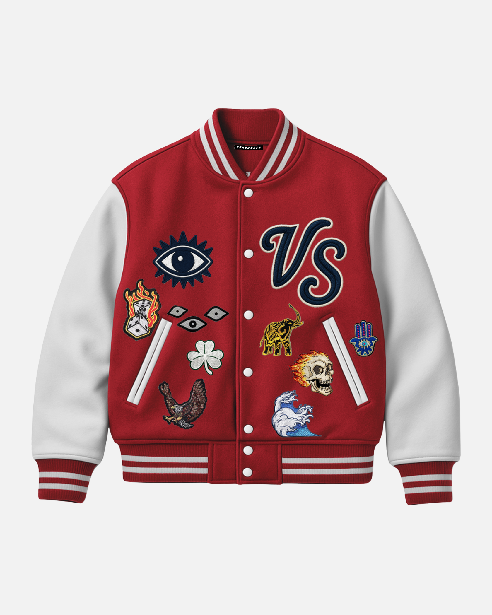 Embroidery "Eyes" Varsity Jacket - Red