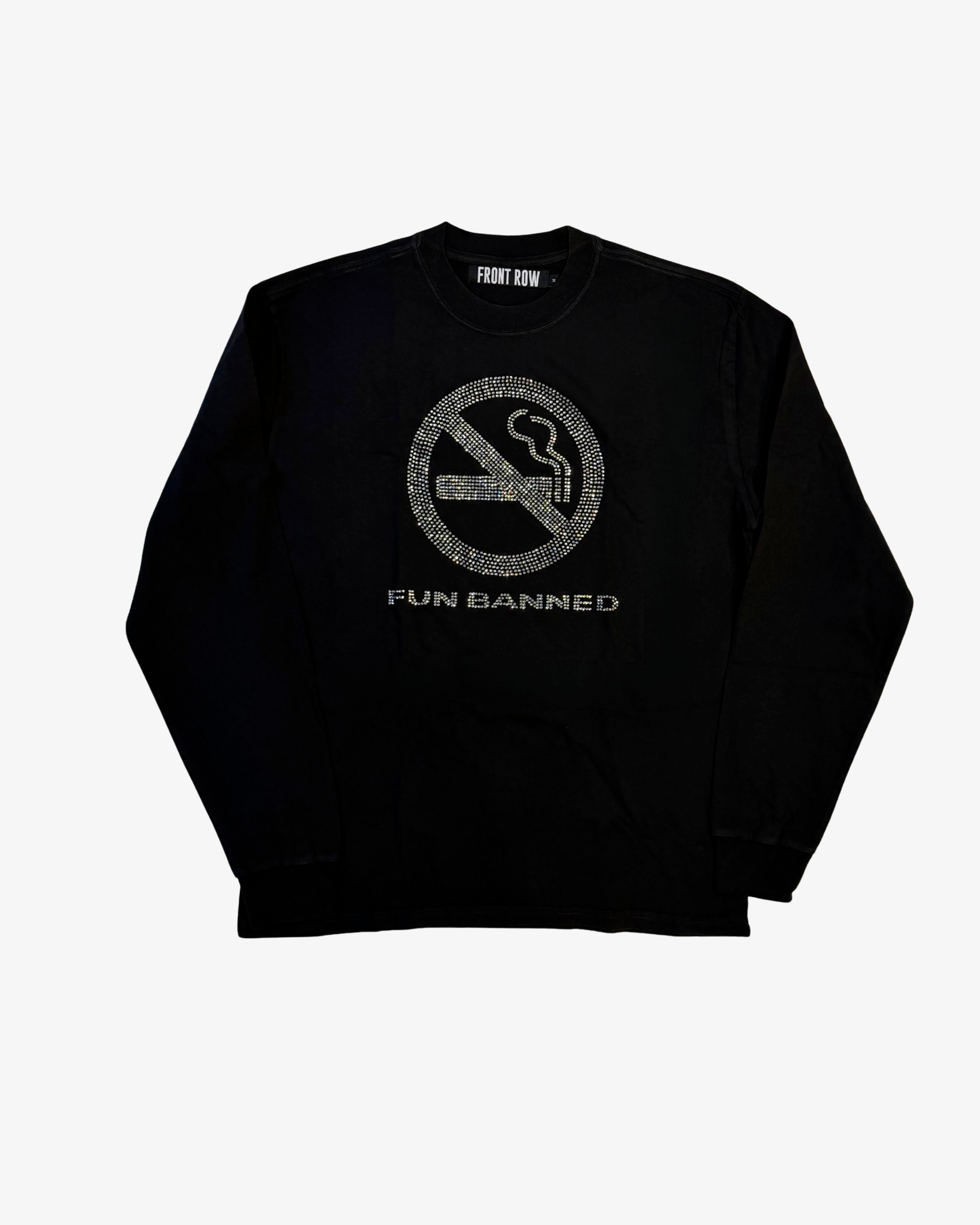 FUN BANNED RHINESTONES WASHED LONGSLEEVE BLACK