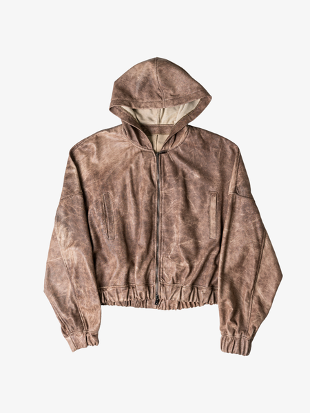 Perforated Leather Hoodie - Brown