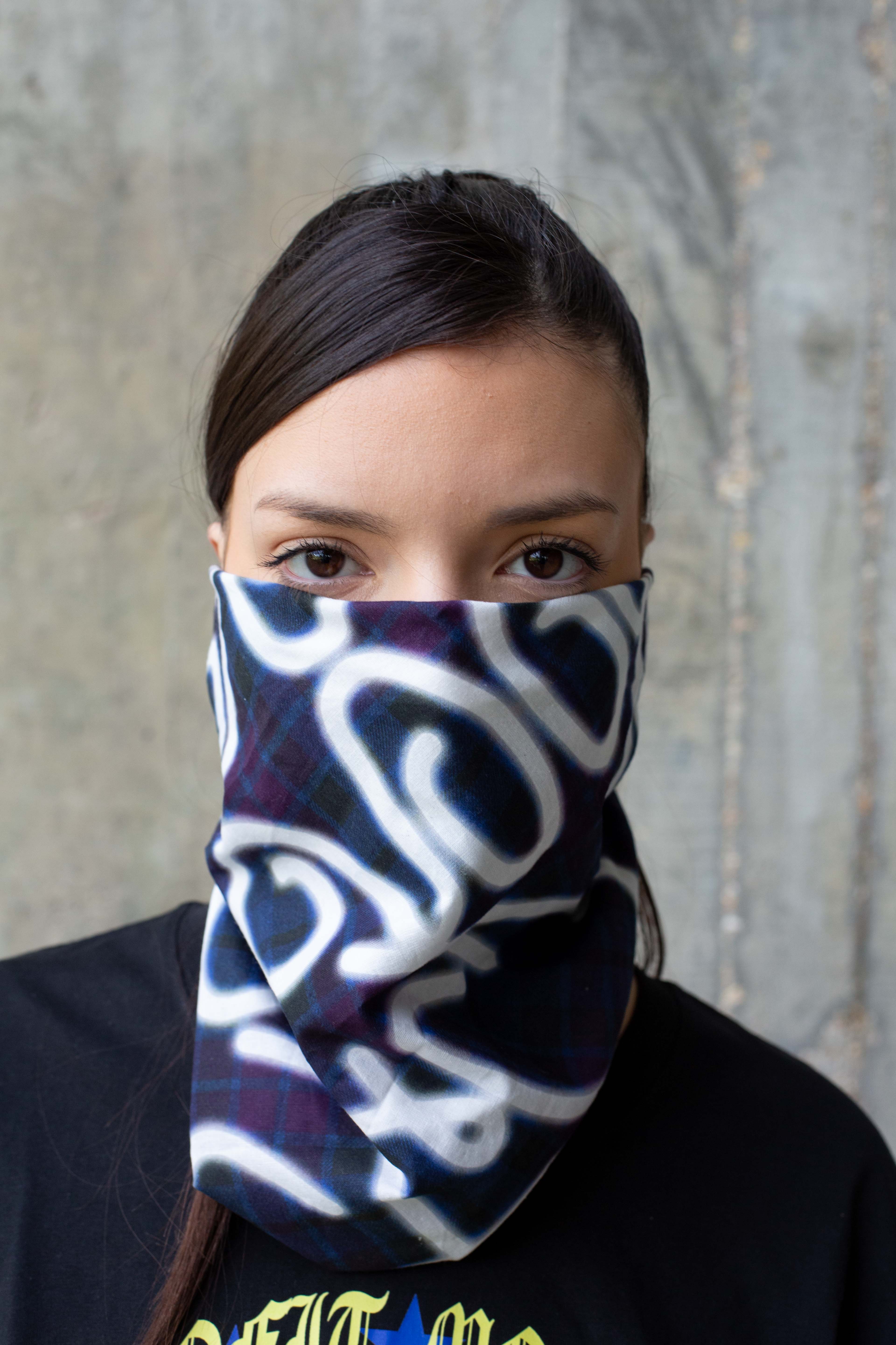 PLAID MONOGRAM BANDANA BLUE | FrontRowEU