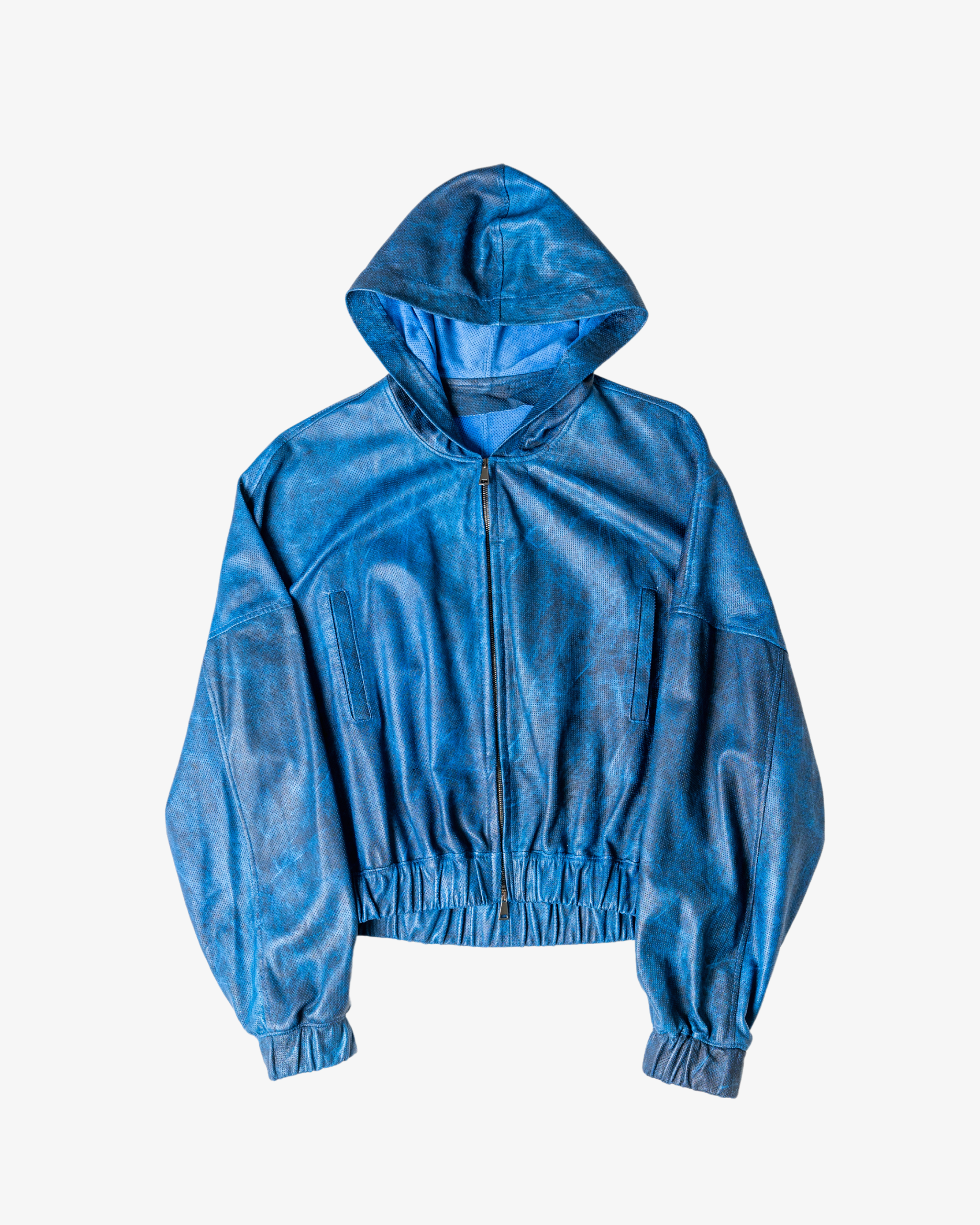 Perforated Leather Hoodie - Blue