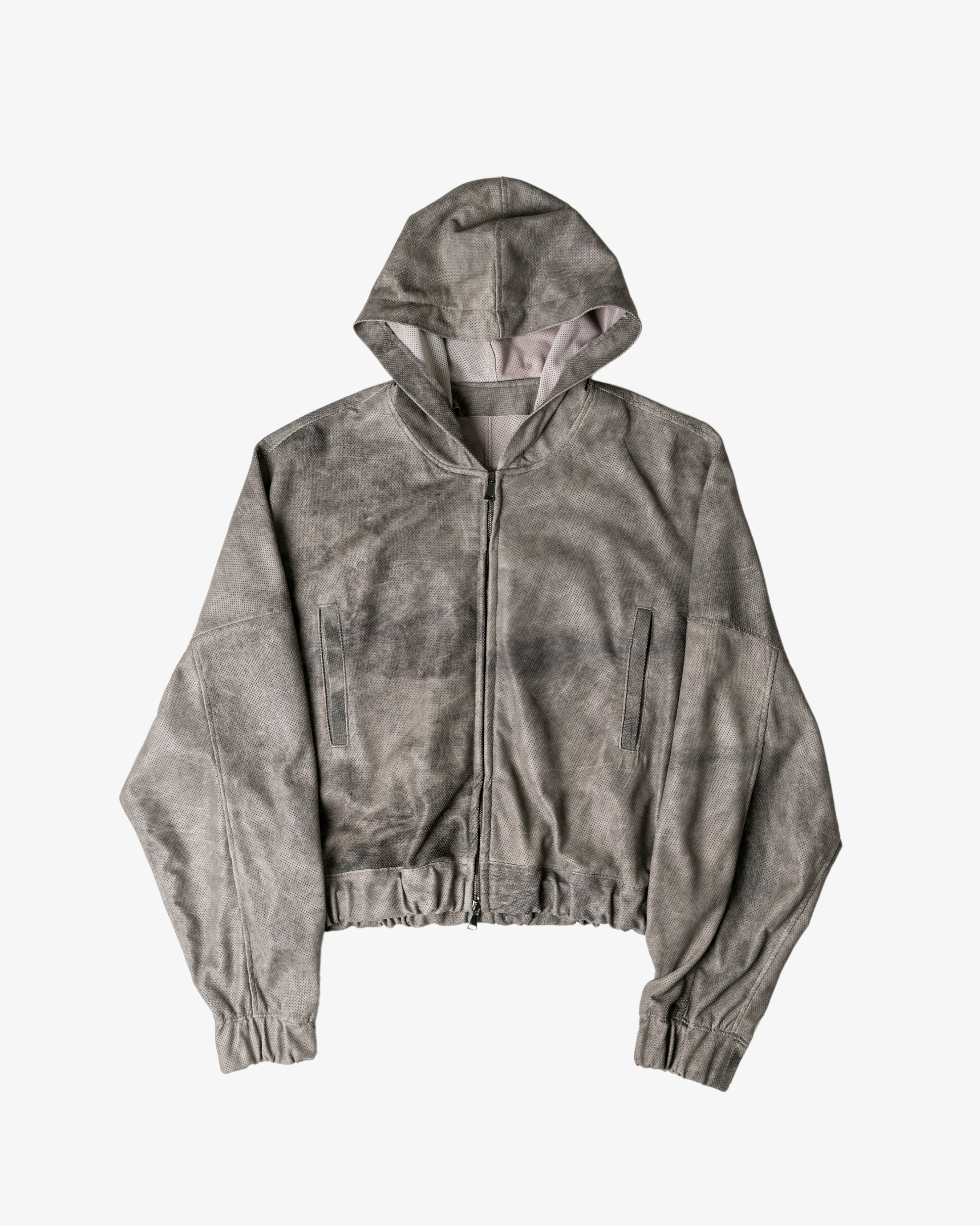 Perforated Leather Hoodie - Grey