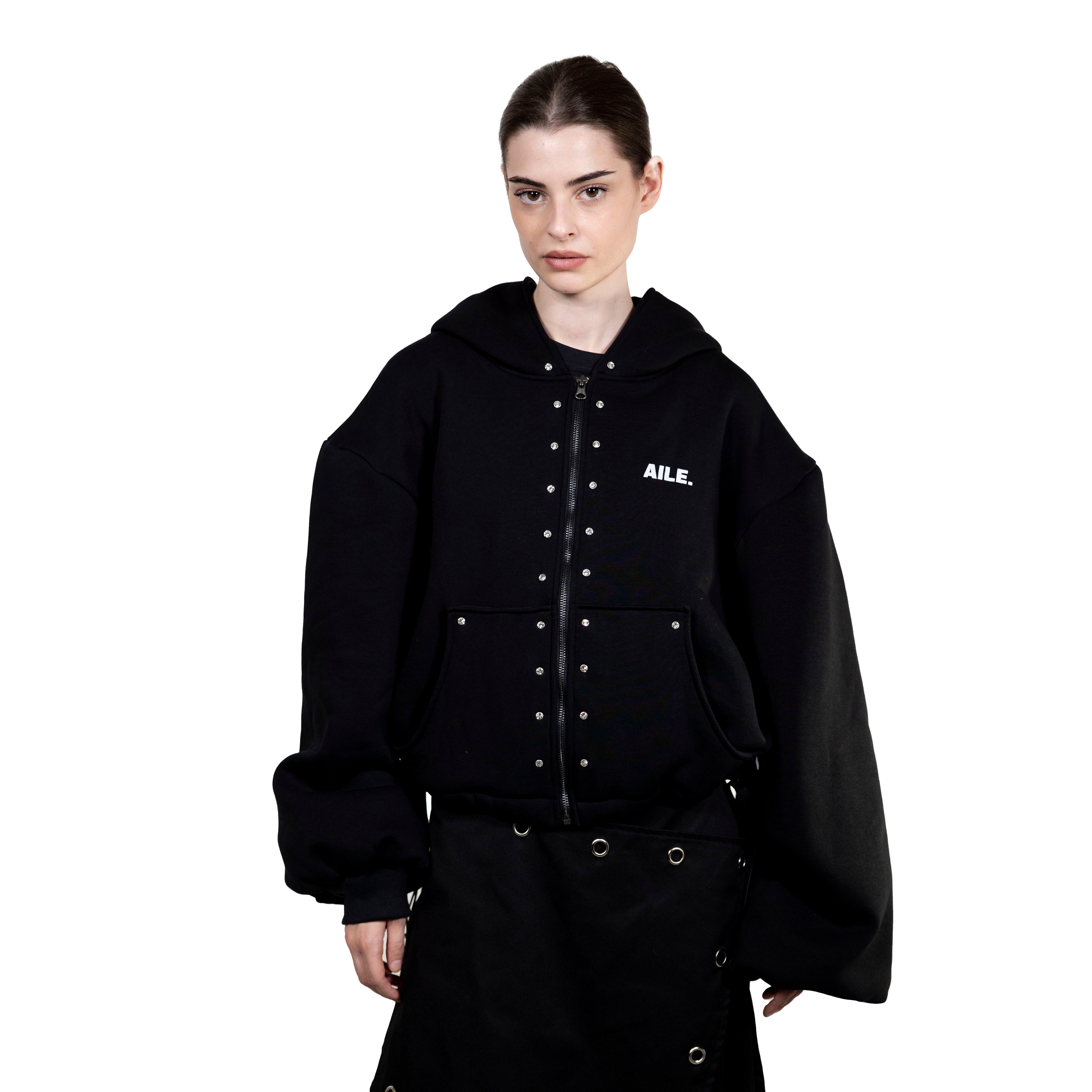 AILE CRYSTALS ZIPPER HOODIE - "THE BED".