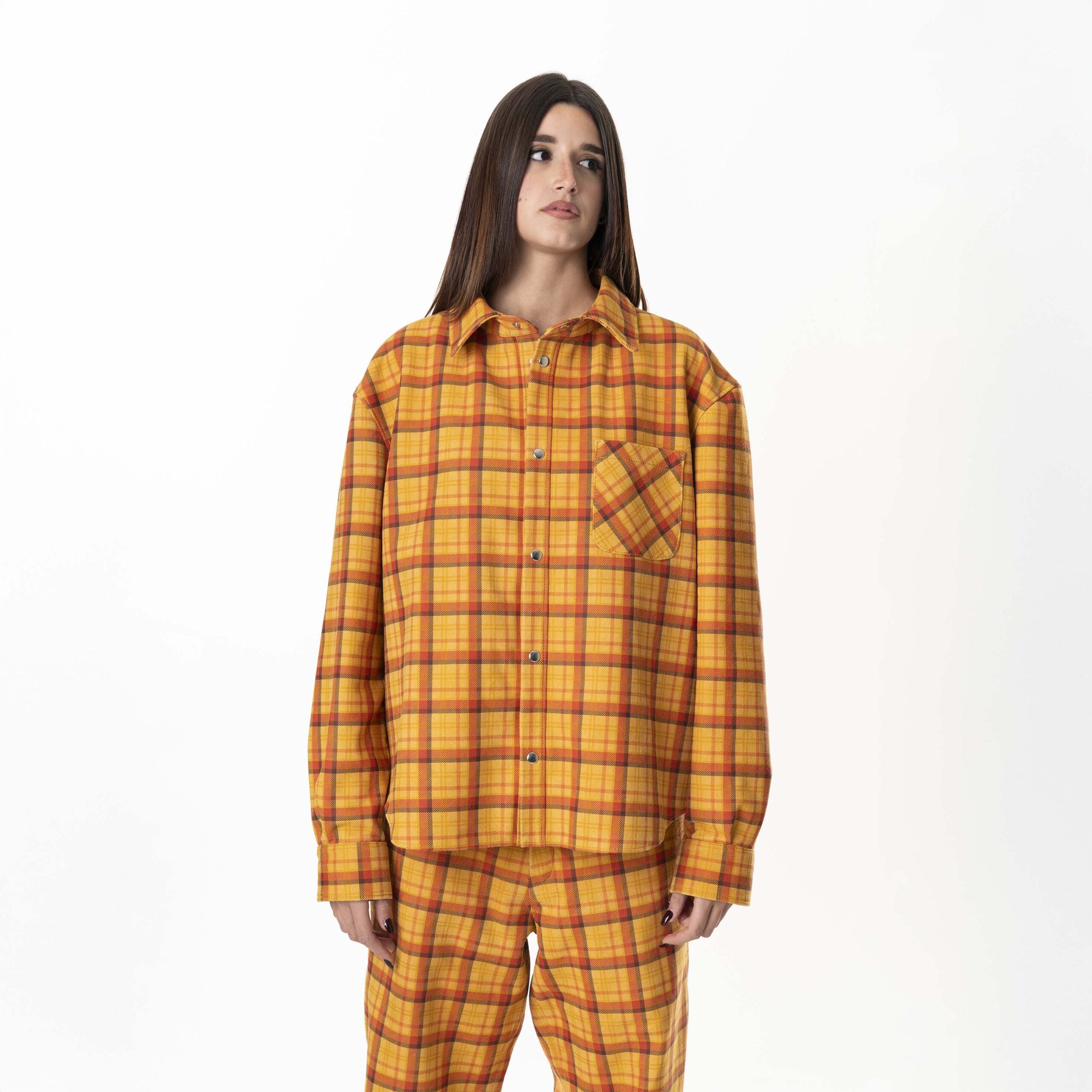 Leather Tartan Shirt Woman - Yellow