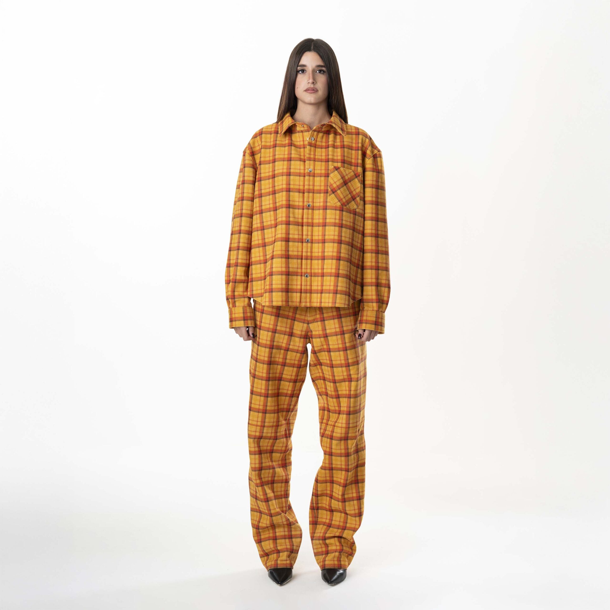 Leather Tartan Shirt Woman - Yellow