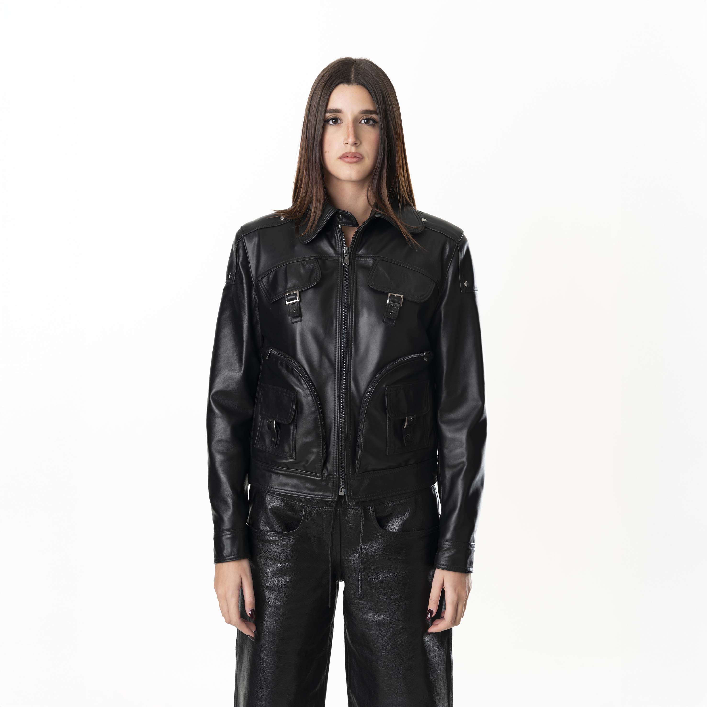 Multizip Leather Jacket Woman - Black