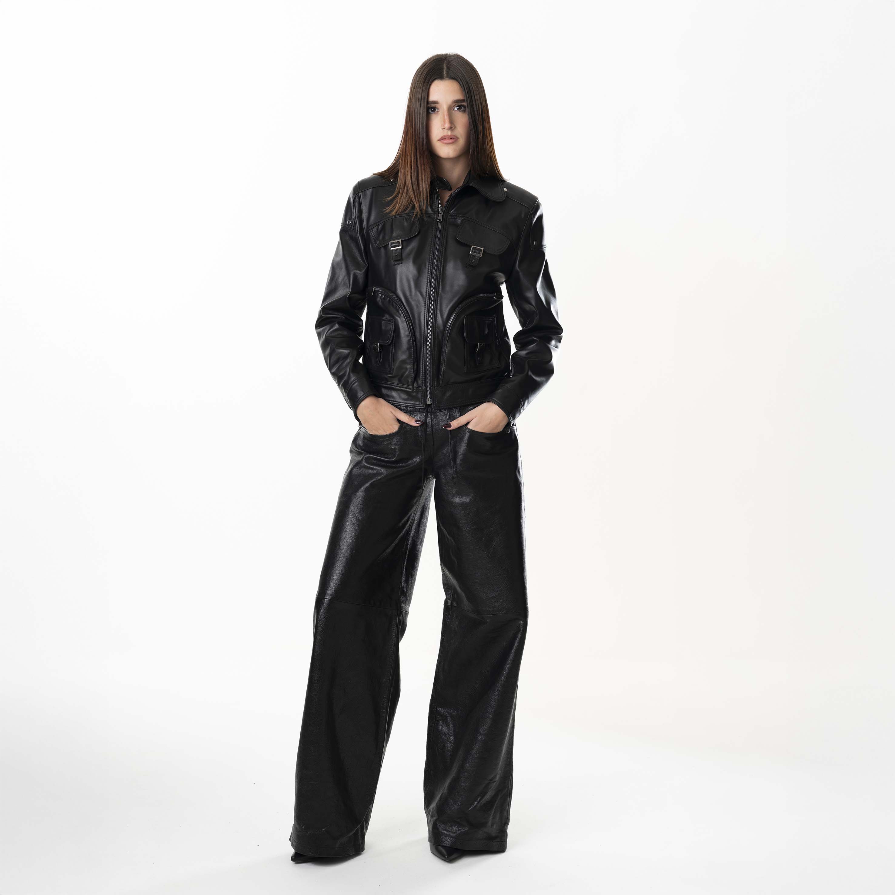 Multizip Leather Jacket Woman - Black