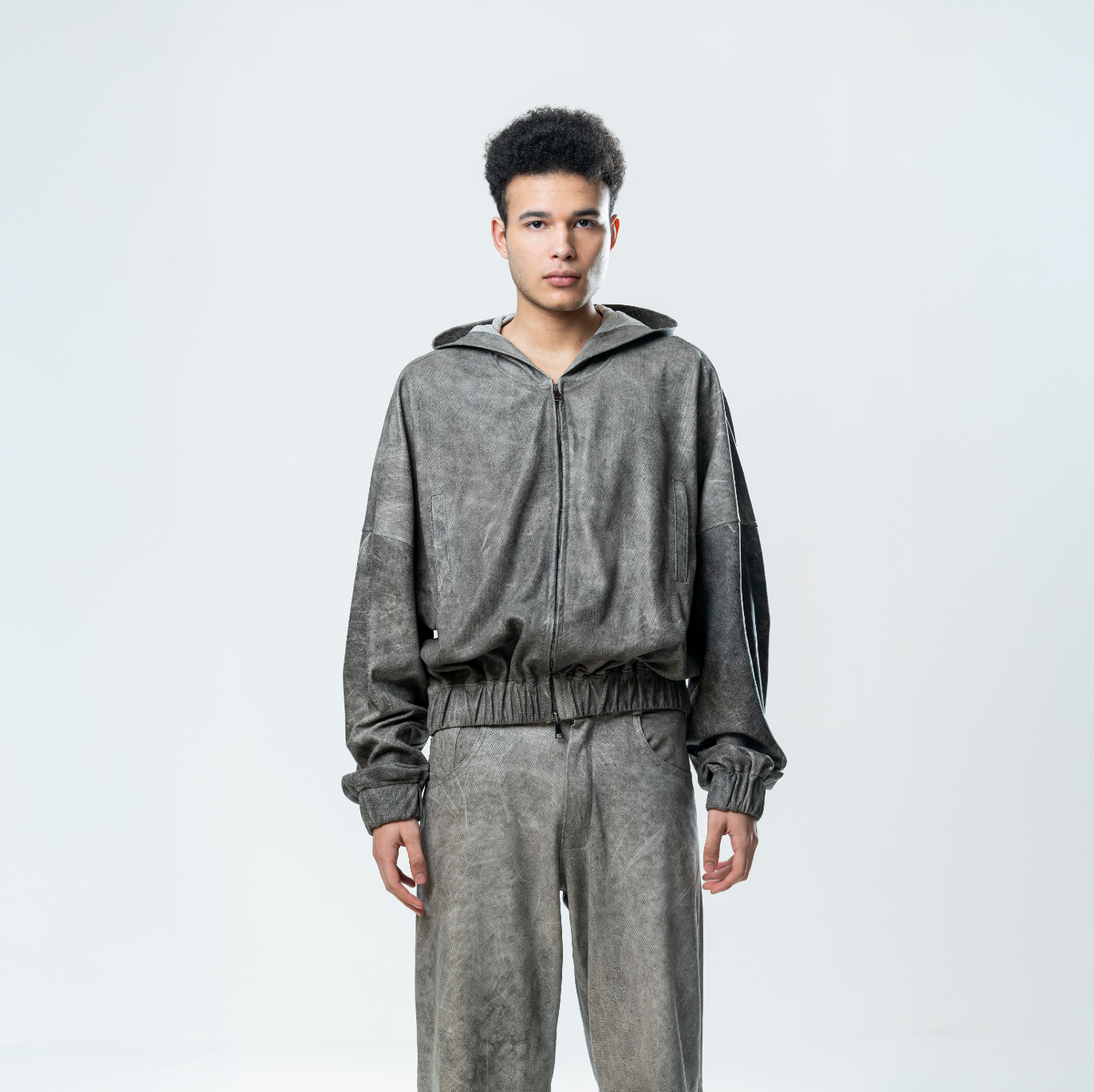 Perforated Leather Hoodie - Grey