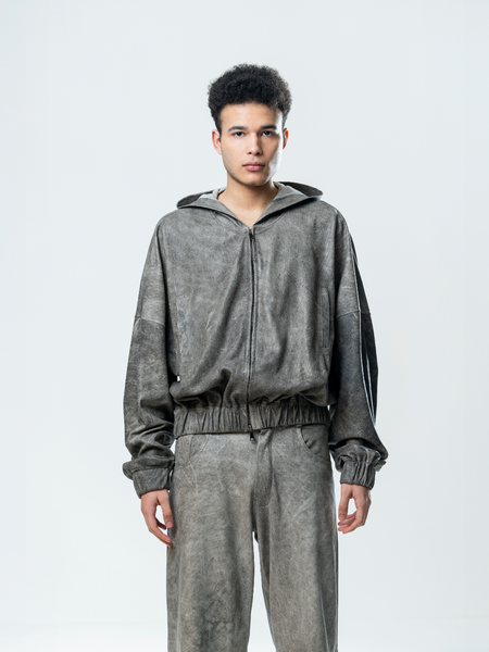 Perforated Leather Hoodie - Grey