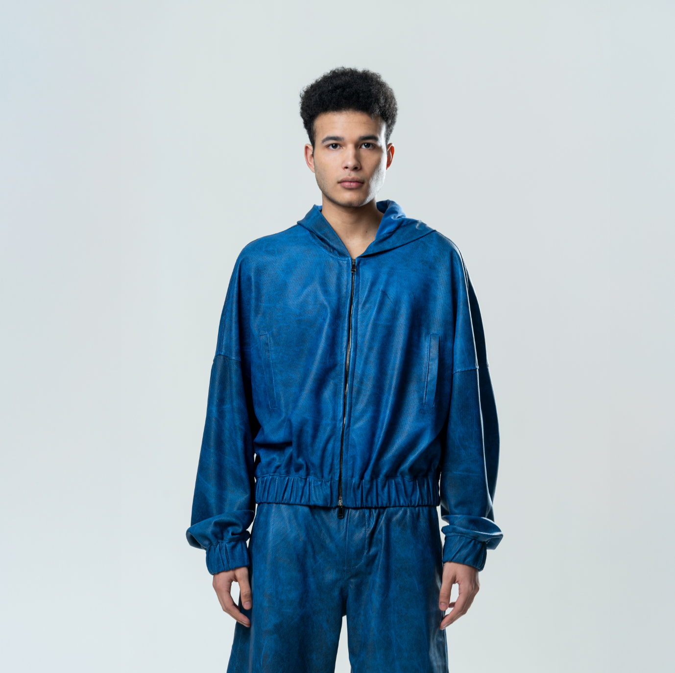 Perforated Leather Hoodie - Blue