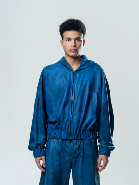 Perforated Leather Hoodie - Blue