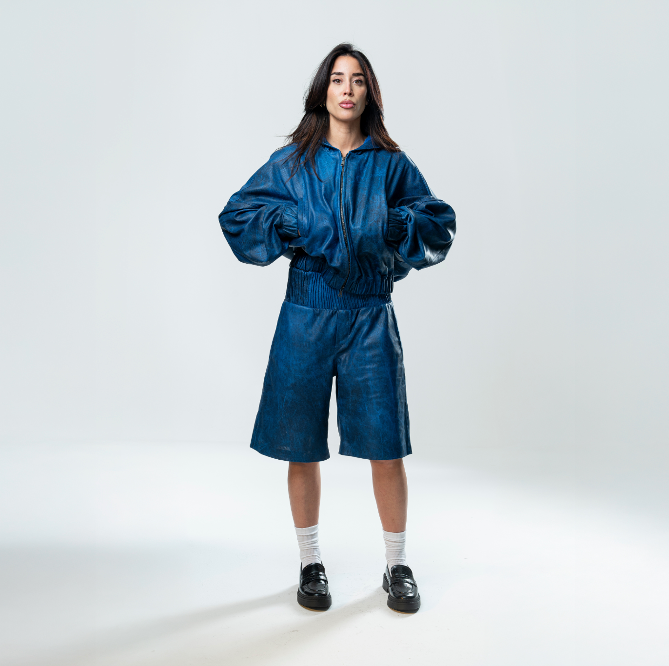 Perforated Leather Hoodie - Blue