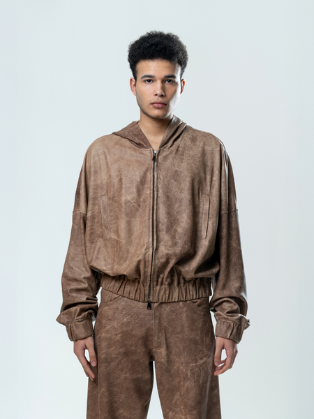 Perforated Leather Hoodie - Brown