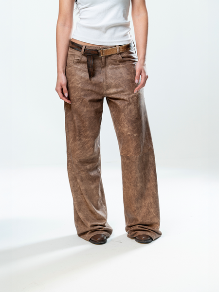 Perforated Leather Pants - Brown