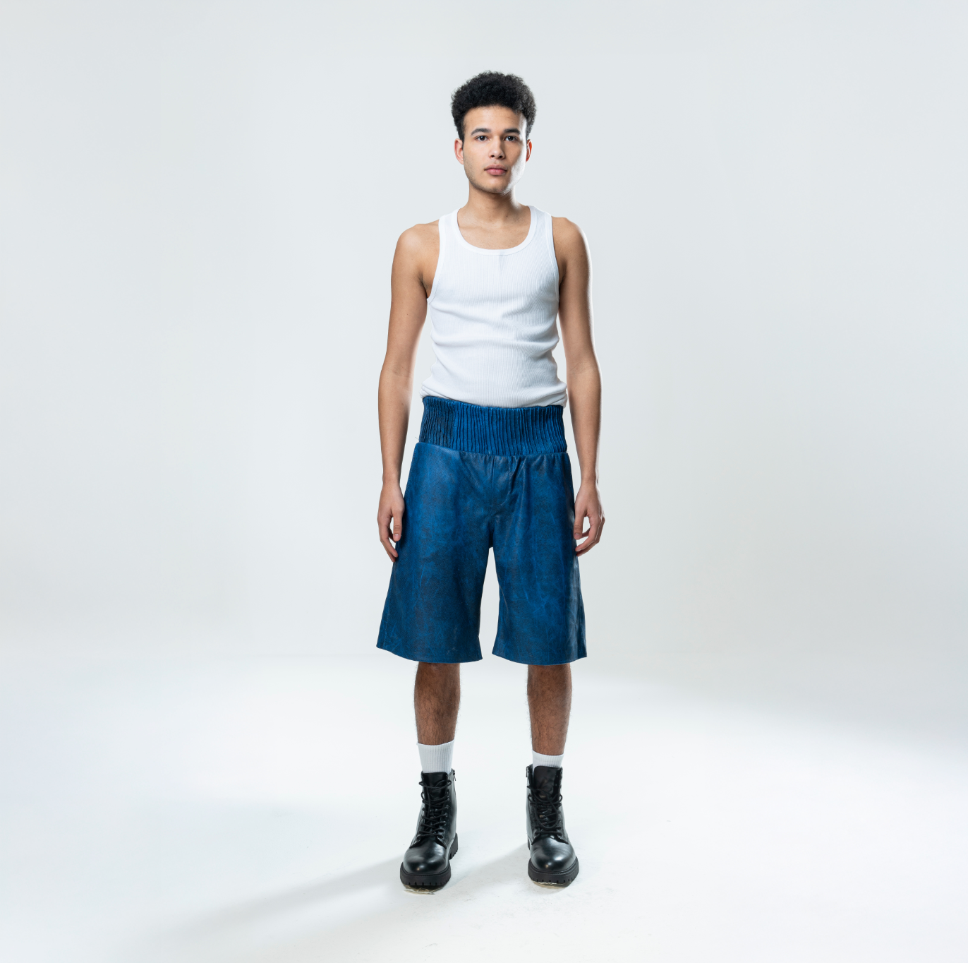 Box Leather Shorts - Blue
