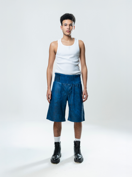 Box Leather Shorts - Blue