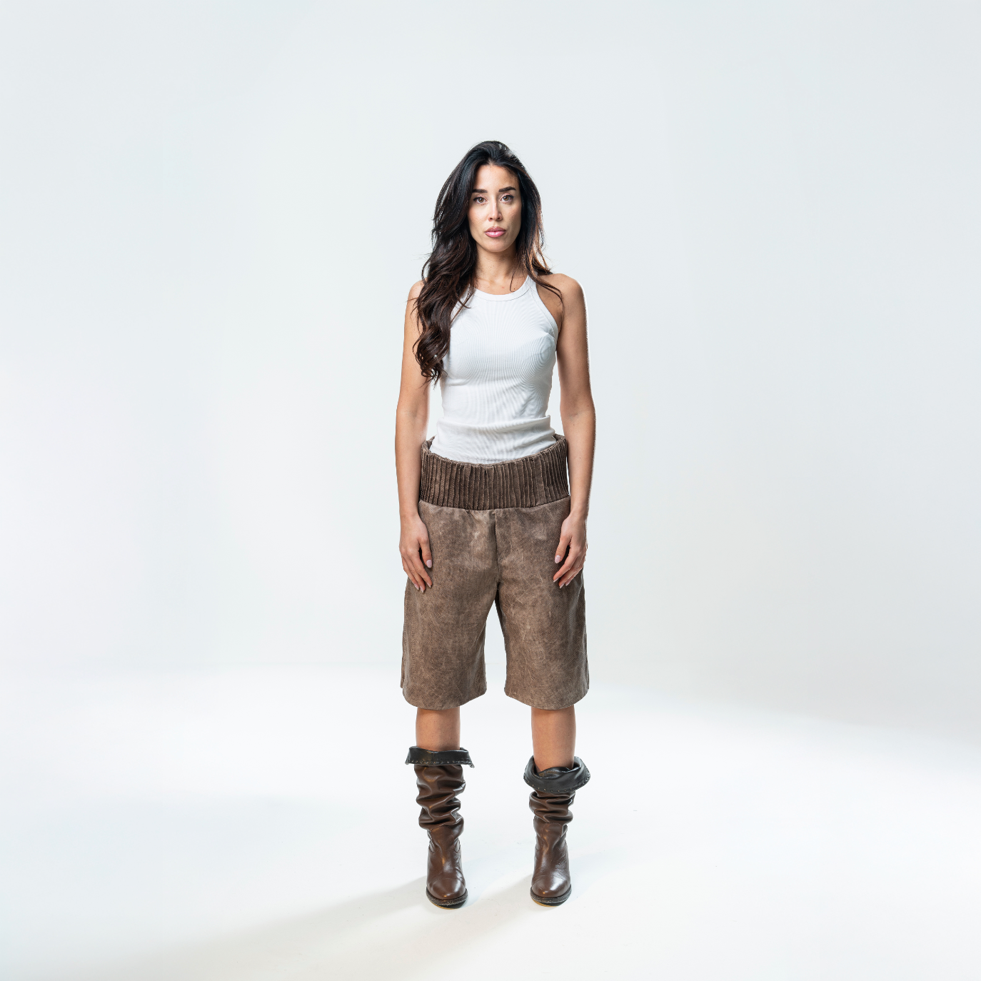Box Leather Shorts - Brown