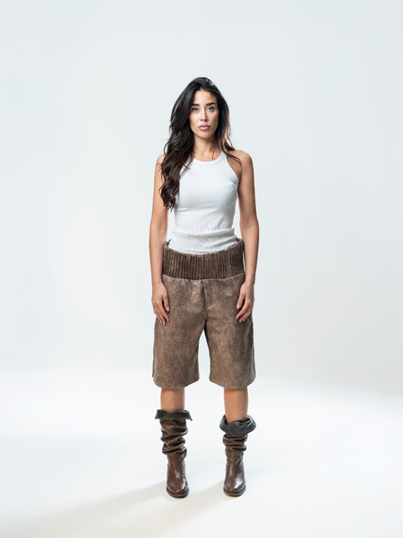Box Leather Shorts - Brown