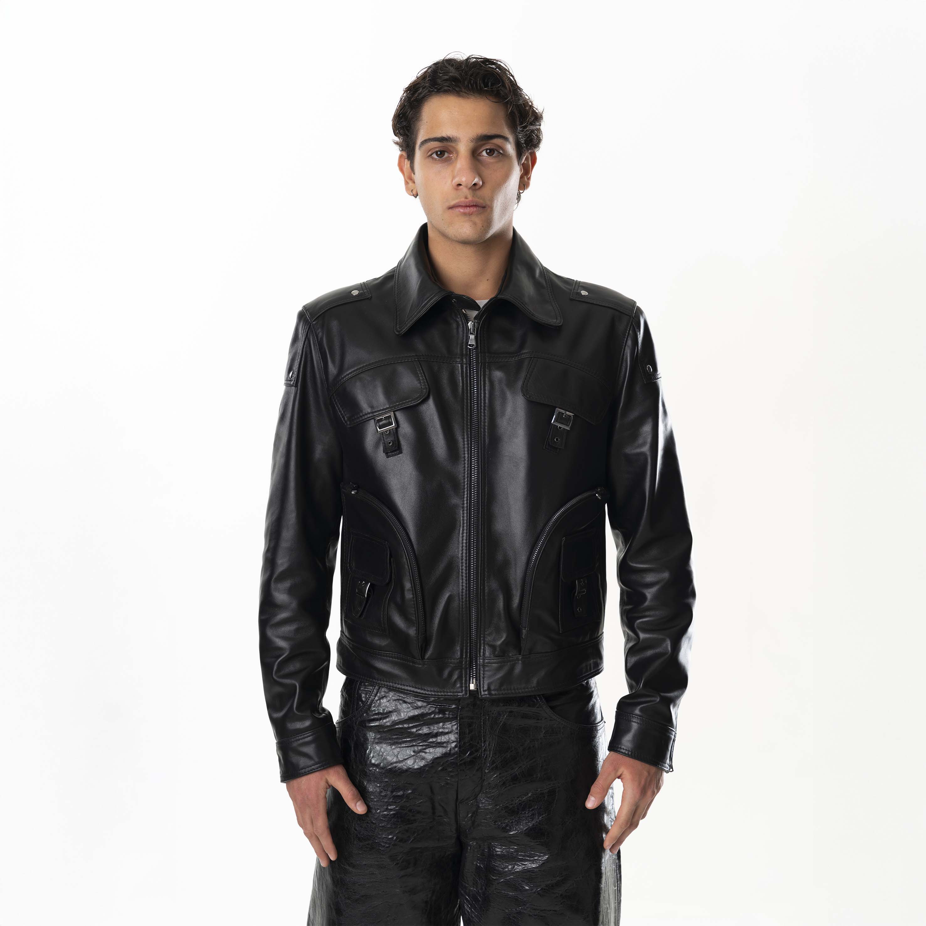 Multizip Leather Jacket Man - Black