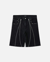 'Fangs' Black Denim Shorts