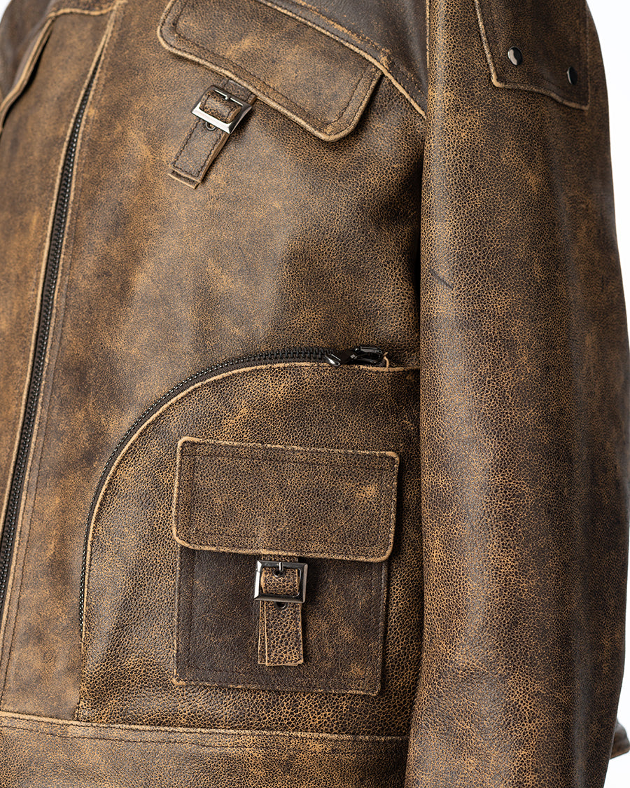 Multizip Leather Jacket Man - Brown
