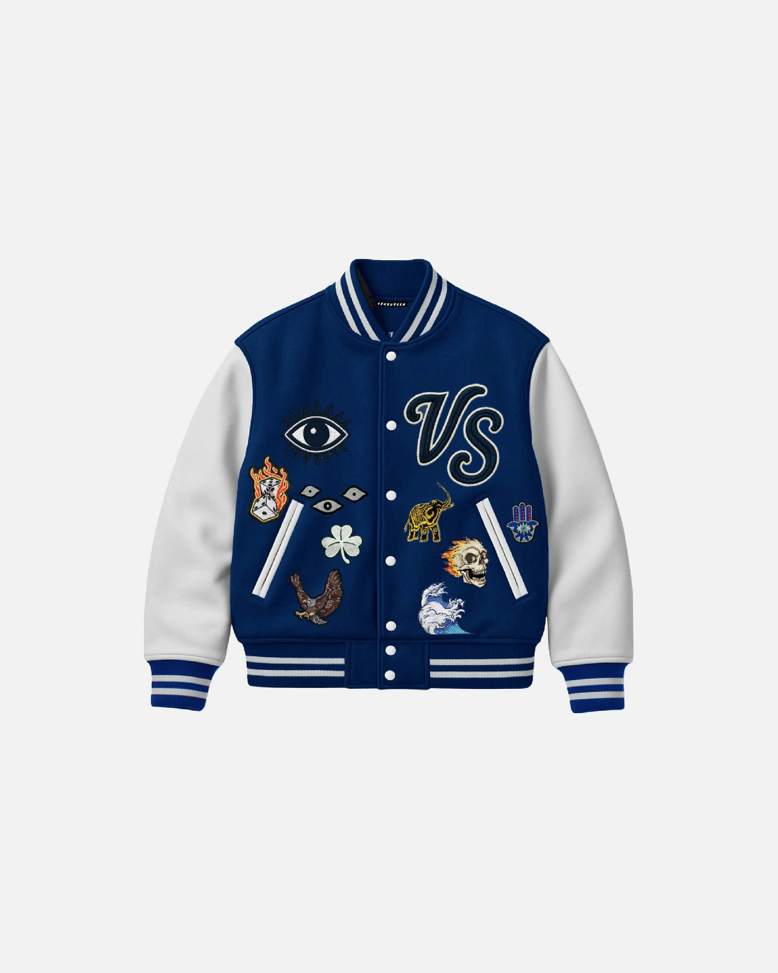 Embroidery "Eyes" Varsity Jacket - Blue