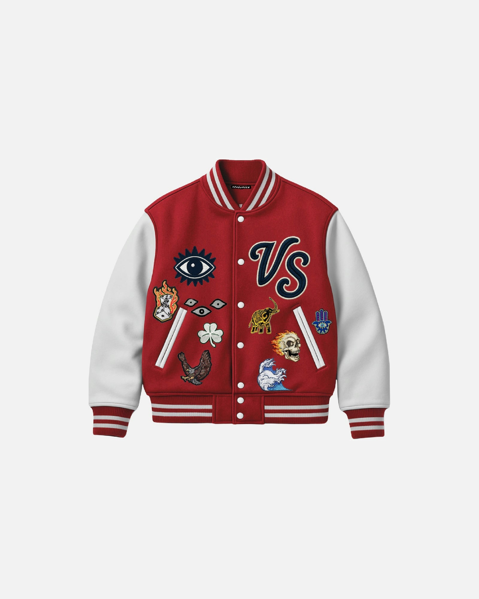 Embroidery "Eyes" Varsity Jacket - Red