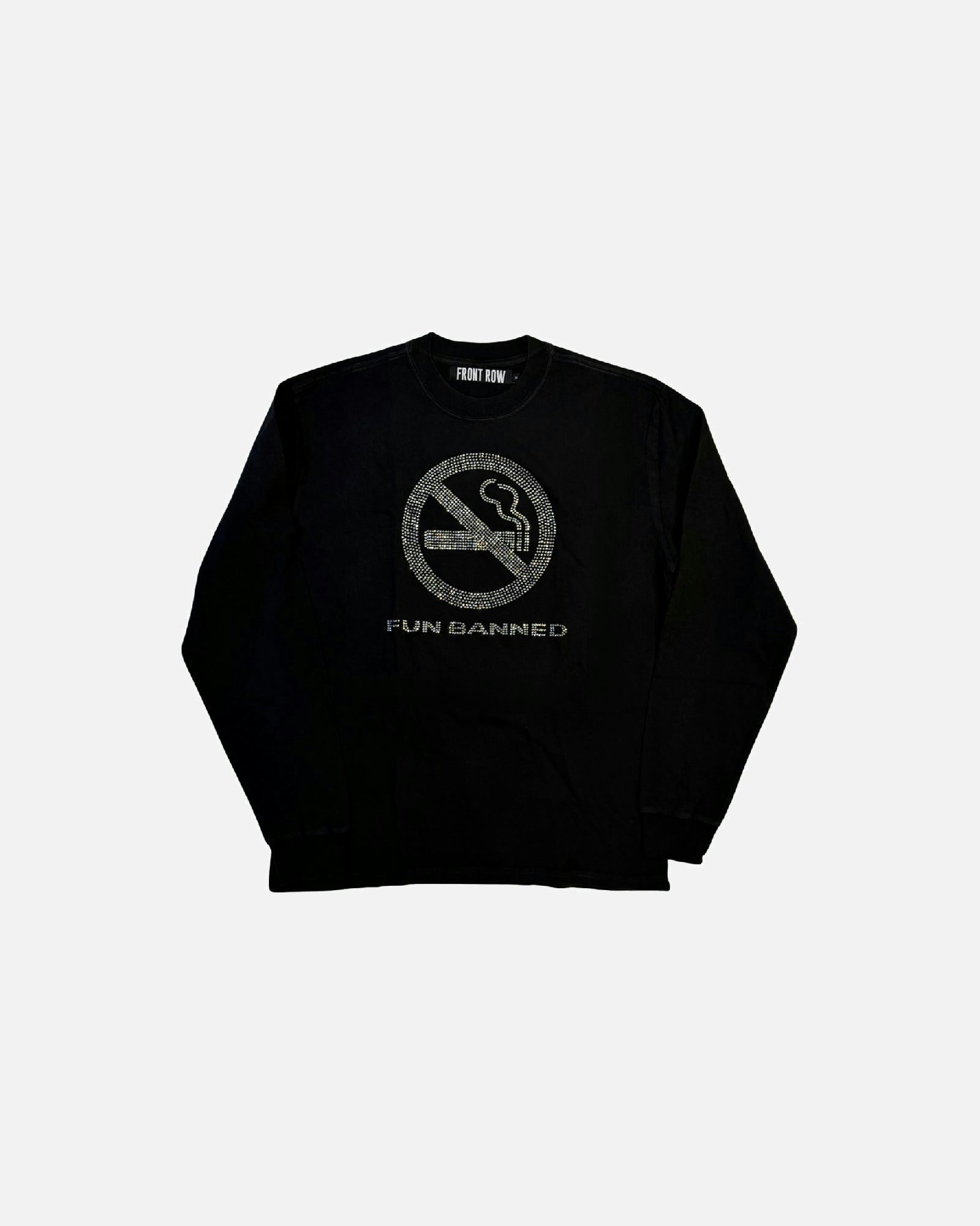 FUN BANNED RHINESTONES WASHED LONGSLEEVE BLACK