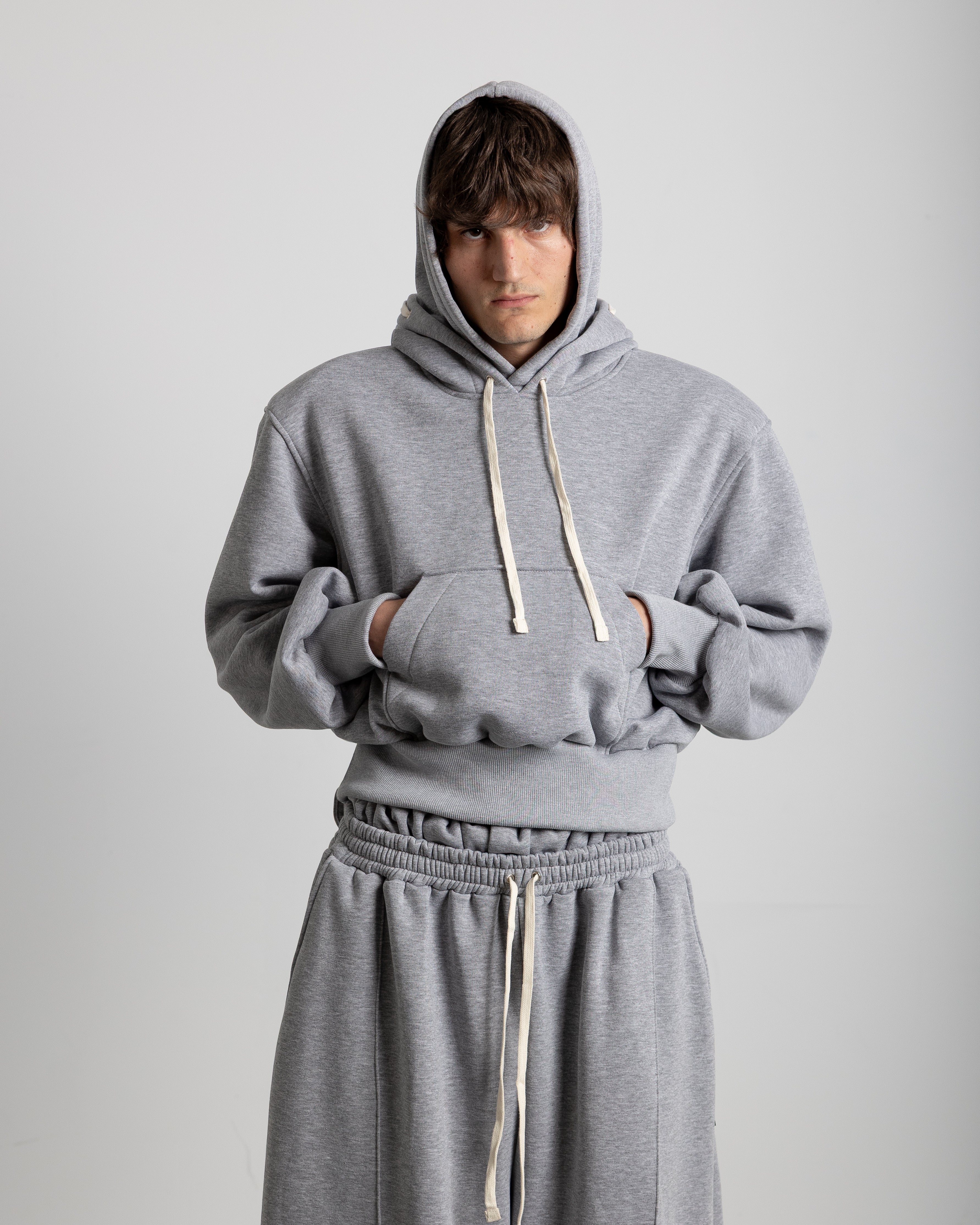GREY PLEATED BACK HOODIE