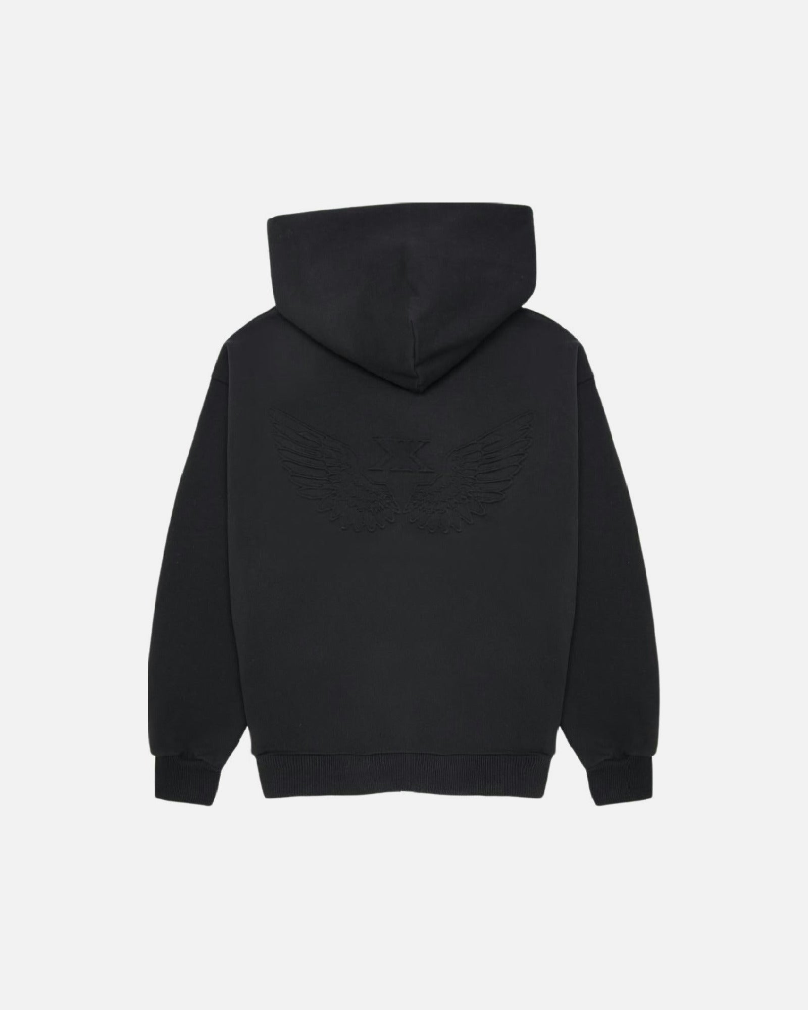 Embossed Zip-Up Hoodie Black